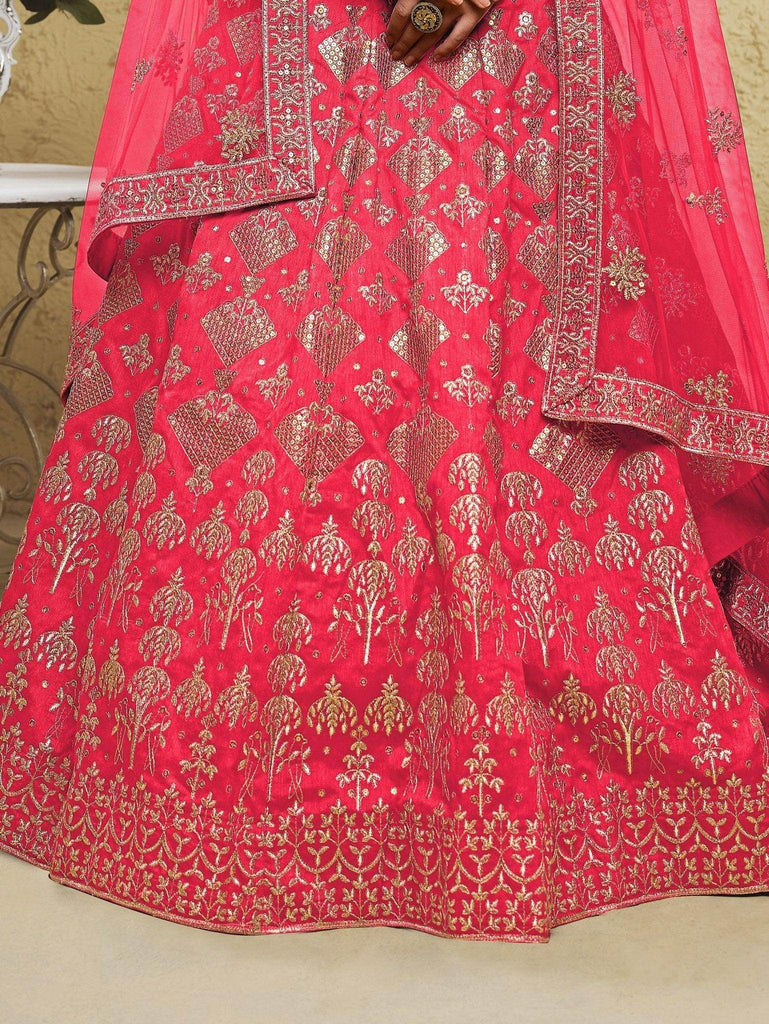 Attractive Peach Sequins Silk Festival Wear Lehenga Choli With Dupatta - Ethnic Plus In