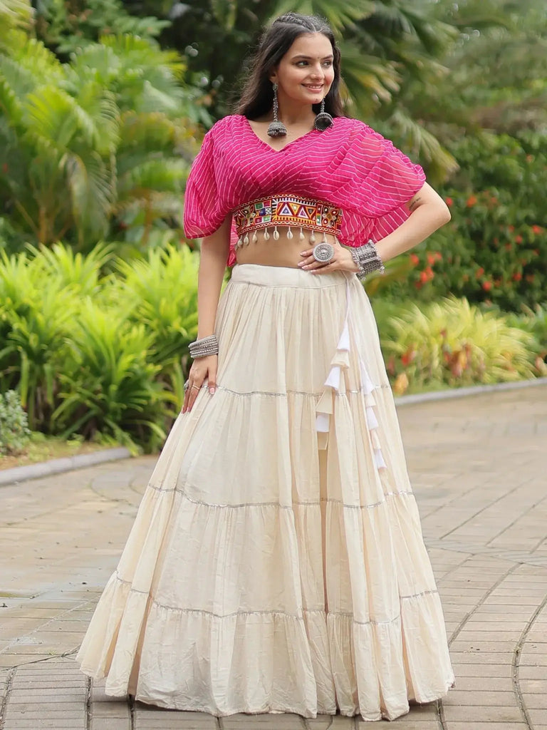 Attractive Pink Kutchi Work Georgette Navratri Wear Lehenga Choli - Ethnic Plus In
