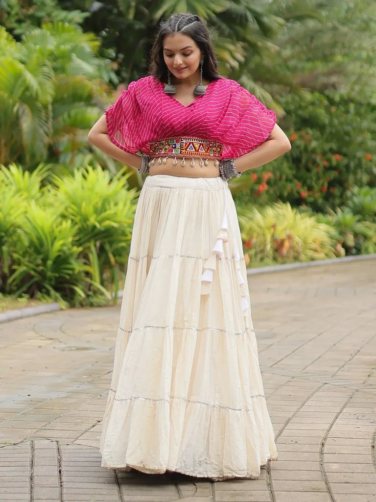 Attractive Pink Kutchi Work Georgette Navratri Wear Lehenga Choli - Ethnic Plus In