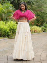 Attractive Pink Kutchi Work Georgette Navratri Wear Lehenga Choli - Ethnic Plus In