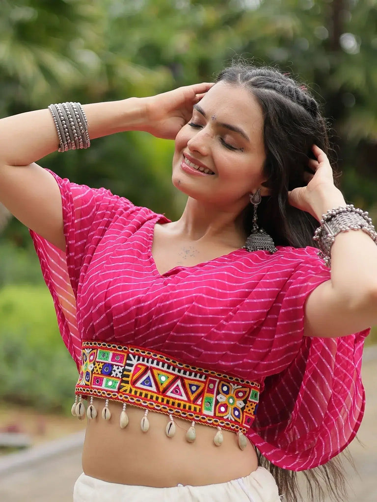 Attractive Pink Kutchi Work Georgette Navratri Wear Lehenga Choli - Ethnic Plus In
