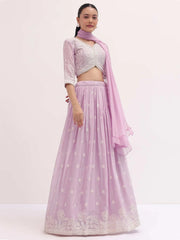 Attractive Pink Thread Embroidered Georgette Event Wear Lehenga Choli - Ethnic Plus In