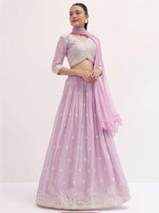 Attractive Pink Thread Embroidered Georgette Event Wear Lehenga Choli - Ethnic Plus In
