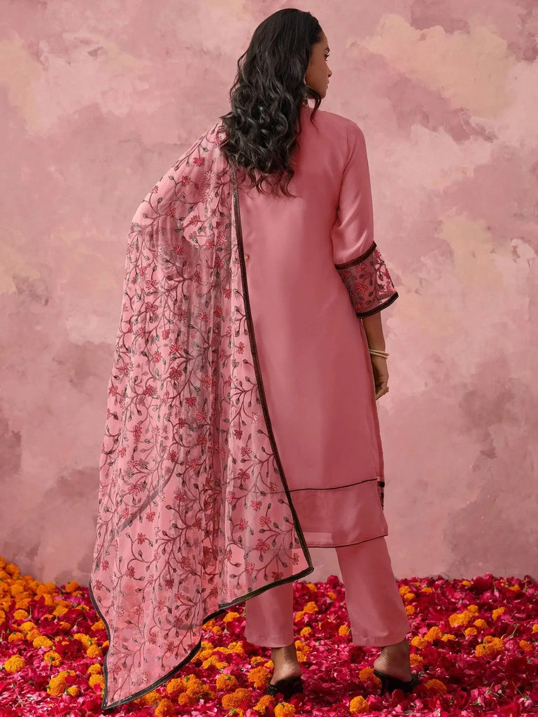 Attractive Pink Thread Embroidery Party Wear Pant Suit - Ethnic Plus In