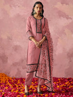 Attractive Pink Thread Embroidery Party Wear Pant Suit