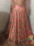 Attractive Pink Zari Embroidered Net Engagement Wear Gown - Ethnic Plus In