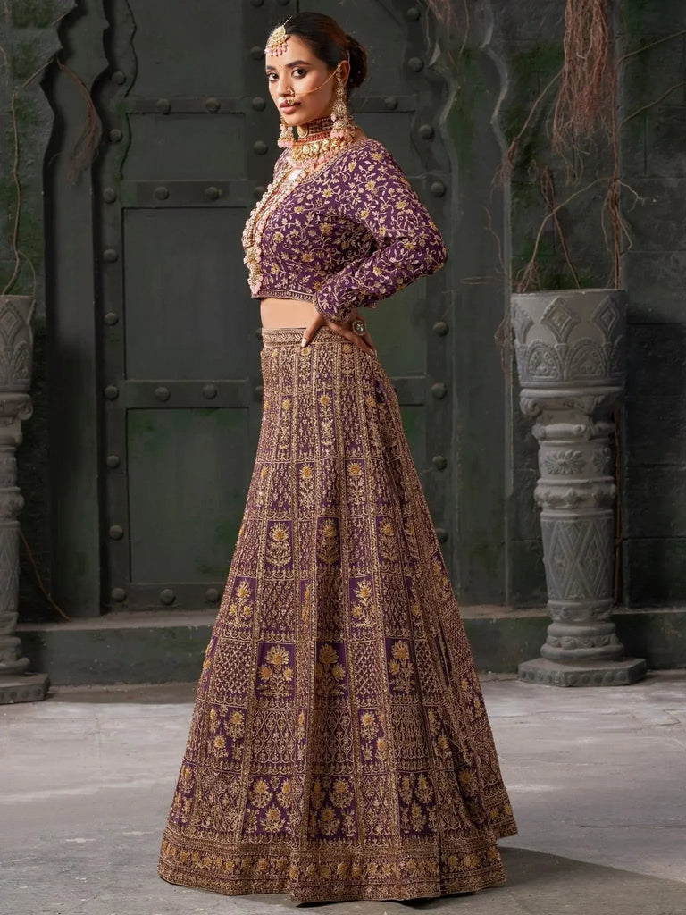 Attractive Purple Jarkan Work Georgette Wedding Wear Lehenga Choli - Ethnic Plus In