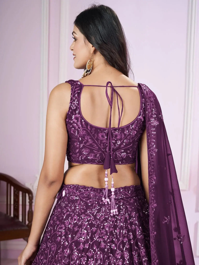 Attractive Purple Sequins Georgette Wedding Wear Lehenga Choli - Ethnic Plus In