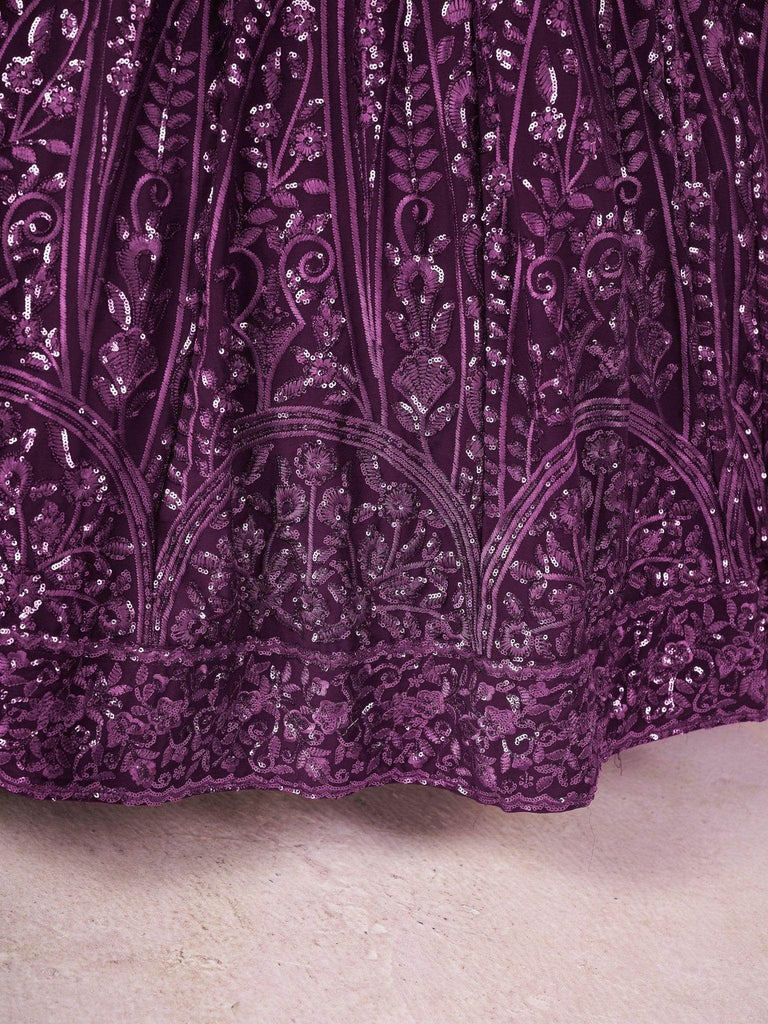 Attractive Purple Sequins Georgette Wedding Wear Lehenga Choli - Ethnic Plus In