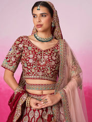 Attractive Red Heavy Silk Bridal Lehenga Choli With Double Dupatta - Ethnic Plus In