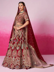 Attractive Red Heavy Silk Bridal Lehenga Choli With Double Dupatta - Ethnic Plus In