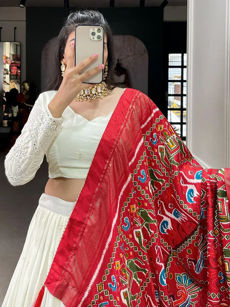 Attractive Red Mirror Work Georgette Function Wear Lehenga Choli - Ethnic Plus In