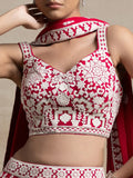 Attractive Red Thread Work Georgette Sangeet Wear Lehenga Choli - Ethnic Plus In