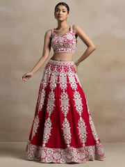 Attractive Red Thread Work Georgette Sangeet Wear Lehenga Choli - Ethnic Plus In