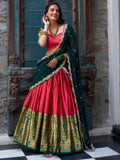 Attractive Red Zari Weaving Silk Festival Wear Half Saree Lehenga - Ethnic Plus In