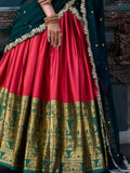Attractive Red Zari Weaving Silk Festival Wear Half Saree Lehenga - Ethnic Plus In