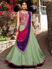 Attractive Sea Green Sequins Vichitra Silk Festive Wear Lehenga Choli - Ethnic Plus In