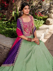 Attractive Sea Green Sequins Vichitra Silk Festive Wear Lehenga Choli - Ethnic Plus In