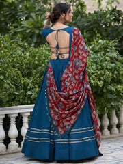 Attractive Teal Blue Color Mirror Work Cotton Navratri Lehenga Choli - Ethnic Plus In