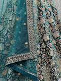 Attractive Teal Blue Embroidered Velvet Bridal Lehenga Choli With Dupatta - Ethnic Plus In