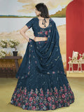 Attractive Teal Blue Sequins Chinon Engagement Wear Lehenga Choli - Ethnic Plus In