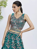 Attractive Teal Green Embroidered Georgette Lehenga Choli With Dupatta - Ethnic Plus In