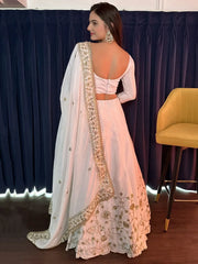 Attractive White Sequins Silk Event Wear Lehenga Choli With Dupatta - Ethnic Plus In