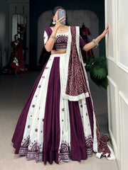 Attractive Wine Pure Cotton Mirror Work Navratri Wear Lehenga Choli - Ethnic Plus In