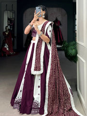 Attractive Wine Pure Cotton Mirror Work Navratri Wear Lehenga Choli - Ethnic Plus In