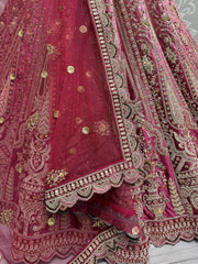 Attractive Wine Velvet Bridal Lehenga Choli With Dupatta - Ethnic Plus In