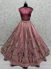 Attractive Wine Velvet Bridal Lehenga Choli With Dupatta - Ethnic Plus In