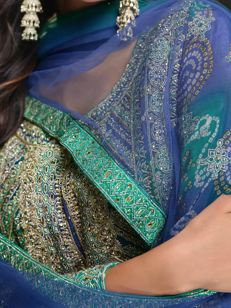 Attractive Blue Zari Embroidered Chinon Silk Festival Wear Palazzo Suit