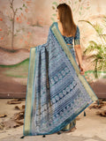 Attractive Slate Grey Printed Dola Silk Casual Wear Saree With Blouse