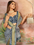 Attractive Slate Grey Printed Dola Silk Casual Wear Saree With Blouse