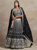 Awesome Black Thread Work Georgette Reception Wear Lehenga Choli - Ethnic Plus In