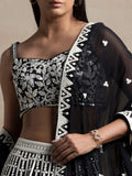 Awesome Black Thread Work Georgette Reception Wear Lehenga Choli - Ethnic Plus In