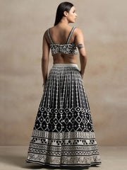 Awesome Black Thread Work Georgette Reception Wear Lehenga Choli - Ethnic Plus In