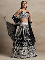 Awesome Black Thread Work Georgette Reception Wear Lehenga Choli - Ethnic Plus In
