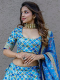 Awesome Blue Sequins Work Art Silk Wedding Lehenga Choli - Ethnic Plus In