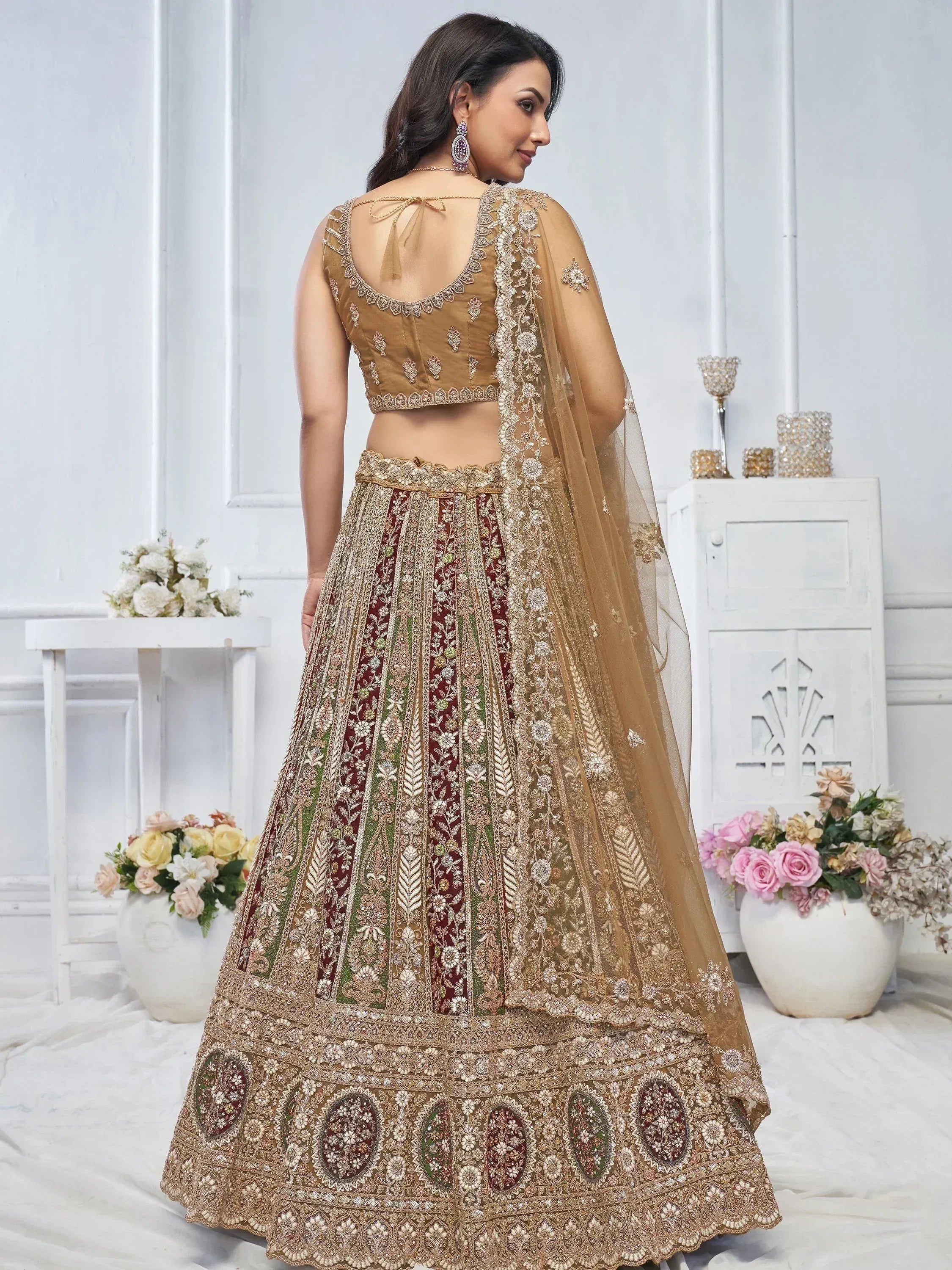 Elegant Indian lehenga choli with intricate embroidery, perfect for weddings and festive occasions.