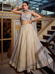 Awesome Cream Crushed Pattern Lehenga With Embroidered Choli - Ethnic Plus In