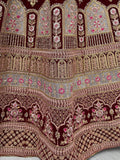 Awesome Dark Maroon Velvet Bridal Lehenga Choli With Dupatta - Ethnic Plus In