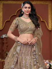Awesome Golden Jarkan Work Net Wedding Lehenga Choli With Dupatta - Ethnic Plus In