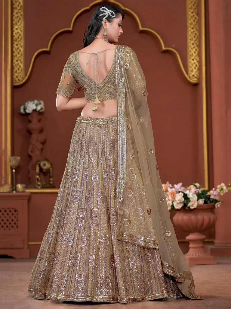 Awesome Golden Jarkan Work Net Wedding Lehenga Choli With Dupatta - Ethnic Plus In
