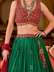 Awesome Green Zari Weaving Silk Lehenga Choli With Dupatta - Ethnic Plus In