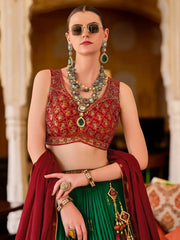 Awesome Green Zari Weaving Silk Lehenga Choli With Dupatta - Ethnic Plus In