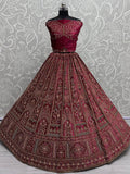Awesome Hot Pink Sequins Velvet Bridal Lehenga Choli With Double Dupatta - Ethnic Plus In