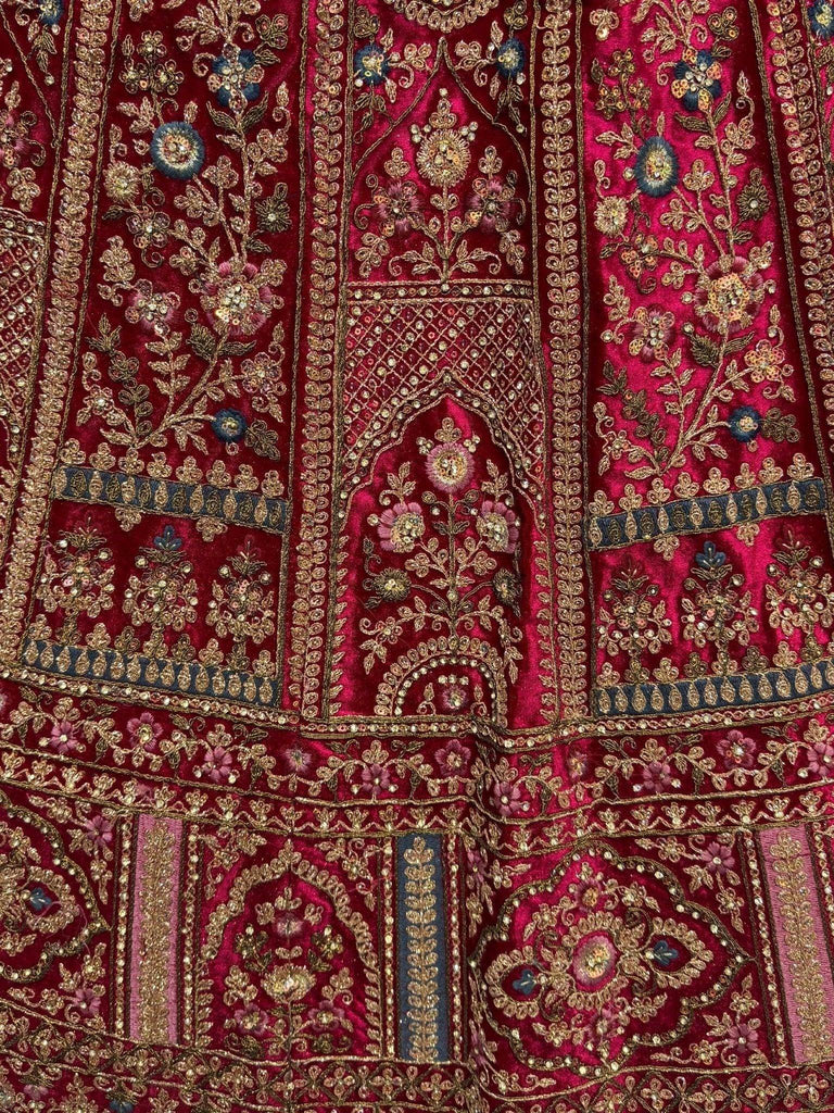 Awesome Hot Pink Sequins Velvet Bridal Lehenga Choli With Double Dupatta - Ethnic Plus In