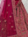 Awesome Hot Pink Sequins Velvet Bridal Lehenga Choli With Double Dupatta - Ethnic Plus In