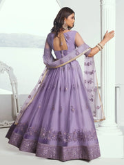 Awesome Lavender Color Embroidered Net Engagement Wear Lehenga Choli - Ethnic Plus In